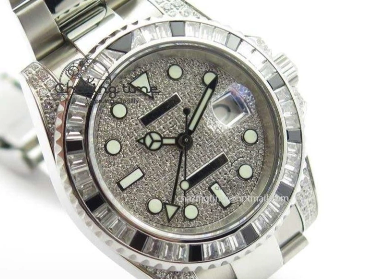 0524 Soft GMT-Master II 116759 SS Bp-Maker Black Ruby Crystal Diamond Dial On SS Bracelet A 3766